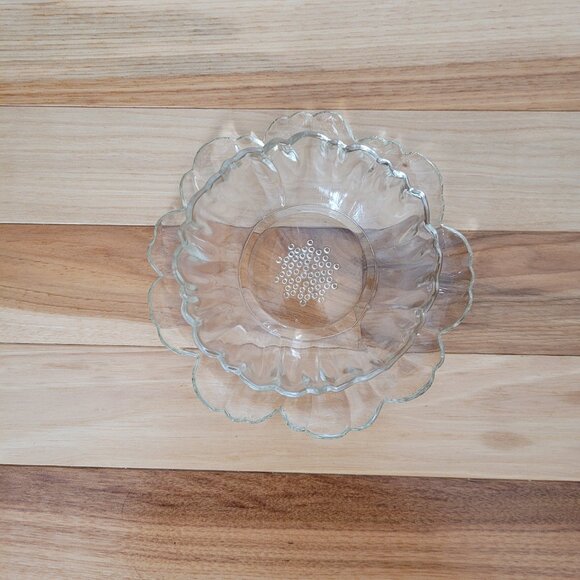 Vintage Glass Lily Pad Bowl with Attached Saucer for Crackers and Dips - Picture 2 of 4